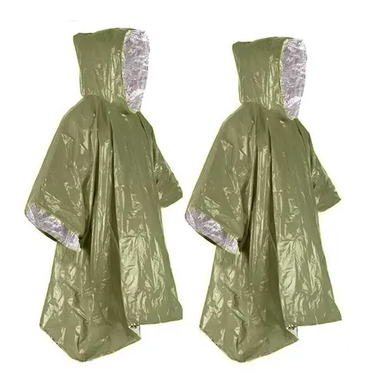 Emergency Survival Raincoat Thermal Insulated PE Foil Waterproof Windproof Rescue Poncho for Outdoor First Aid 